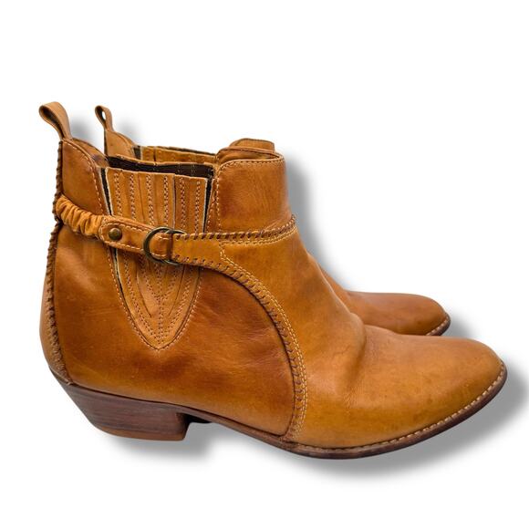 Father and Son boots size 10 western cowboy pull on ankle harness leather brown - Picture 1 of 9